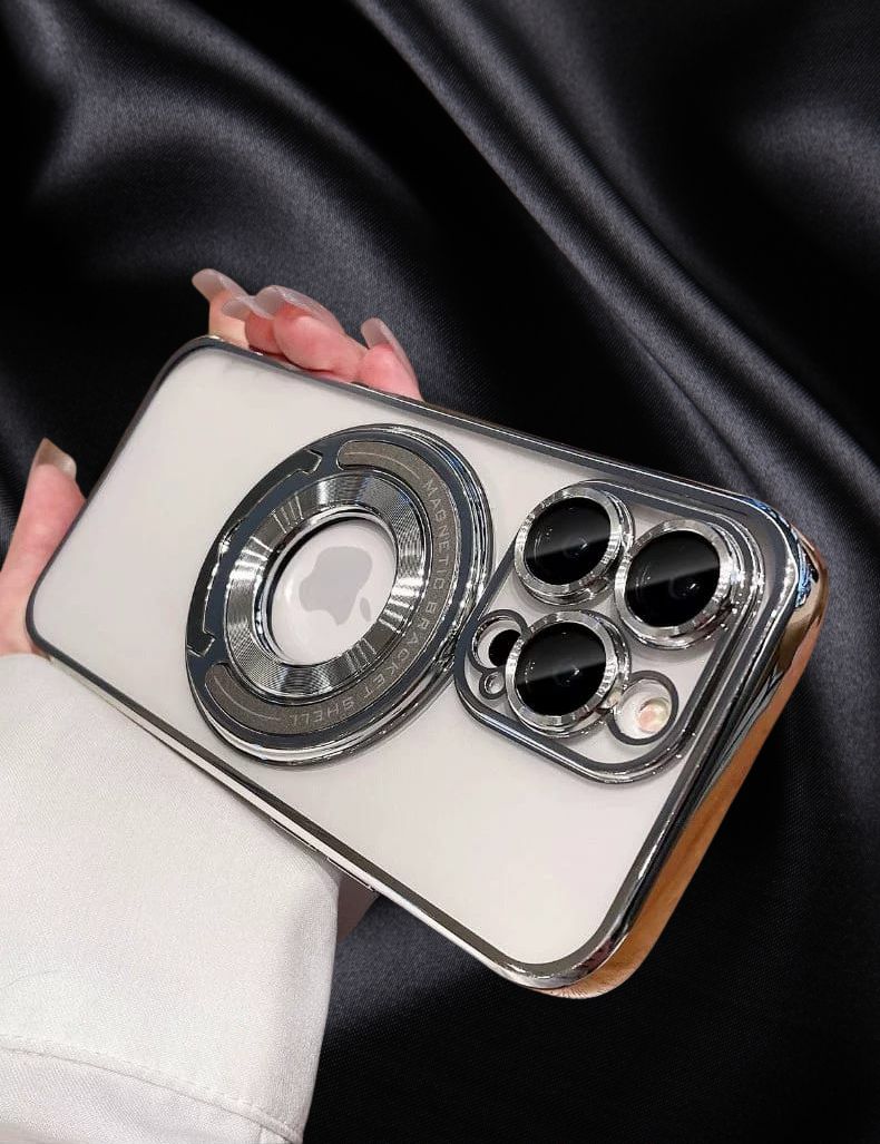 iPhone 14 Silver Electroplated Kickstand Case - slim profile