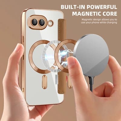 Google Pixel 9A Gold Electroplated Leather Flip Case - protective case detail