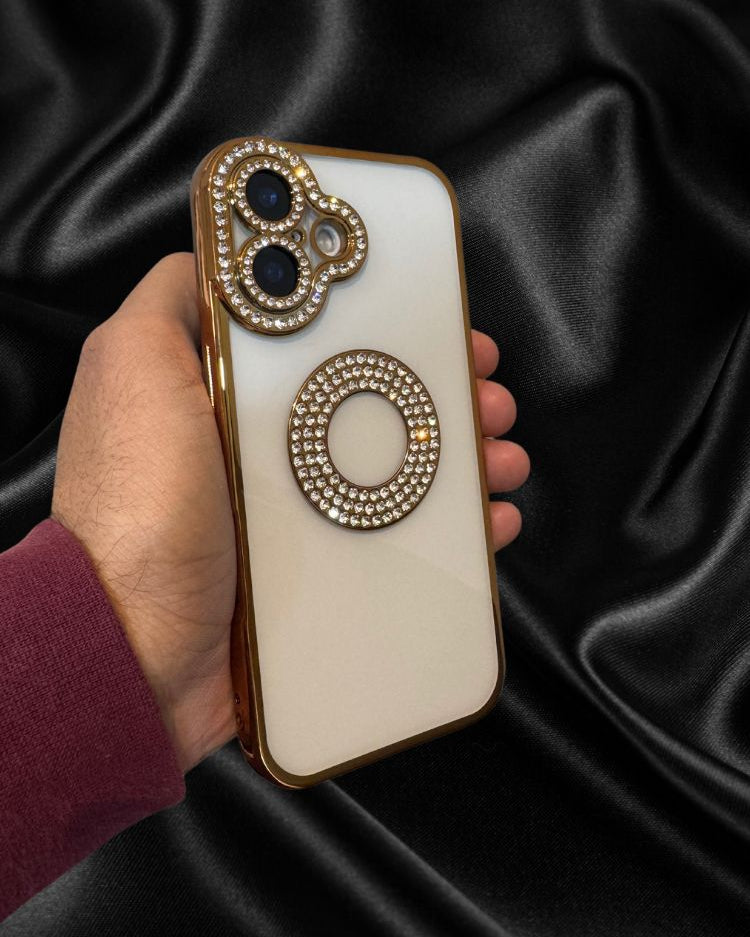 iPhone 16 Series Gold Electroplated Diamond Rhinestones Cover - protective case detail