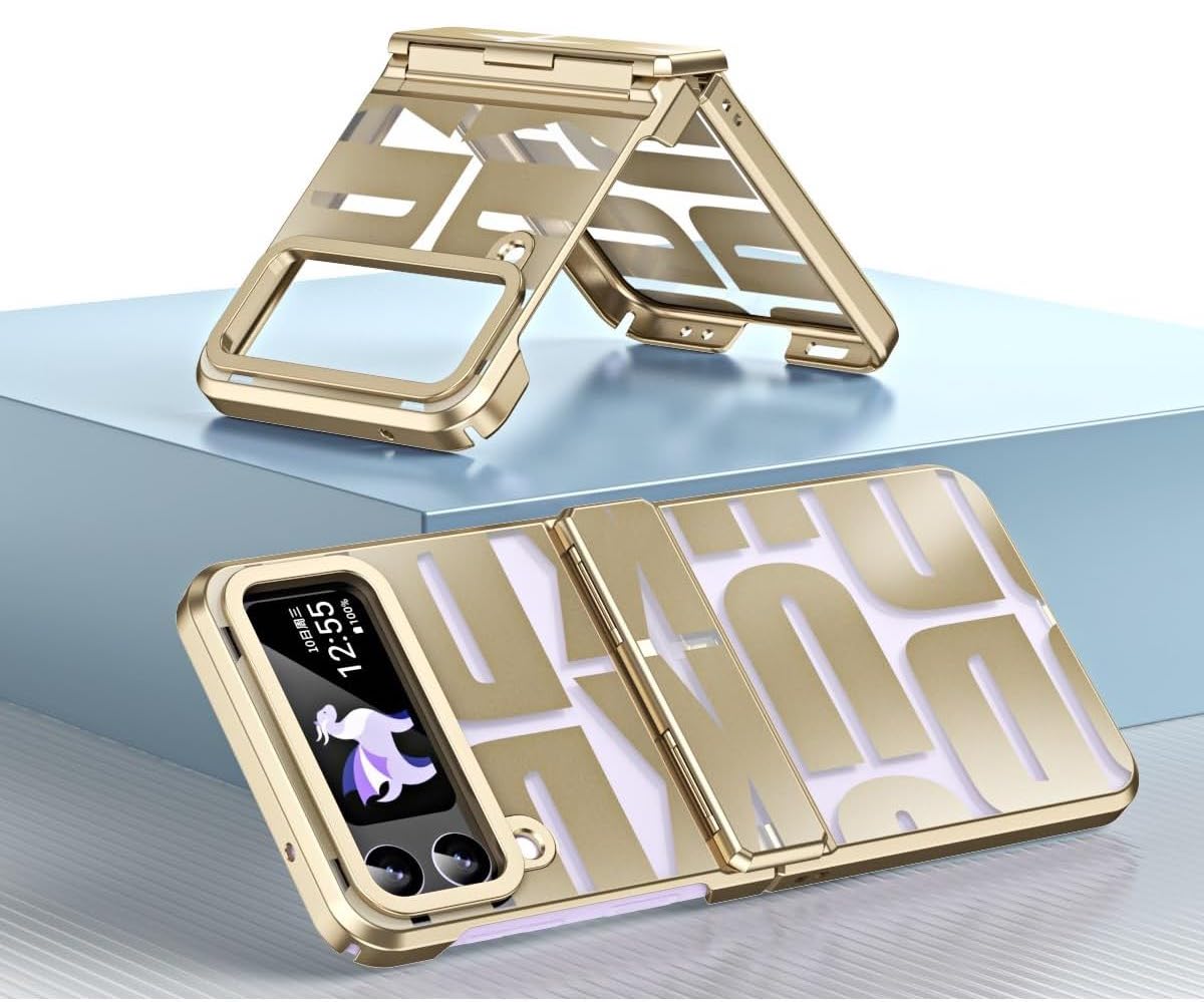 Samsung Galaxy Z Flip 3 Gold Electroplated Retro Style Glass Cover (wi - protective case detail