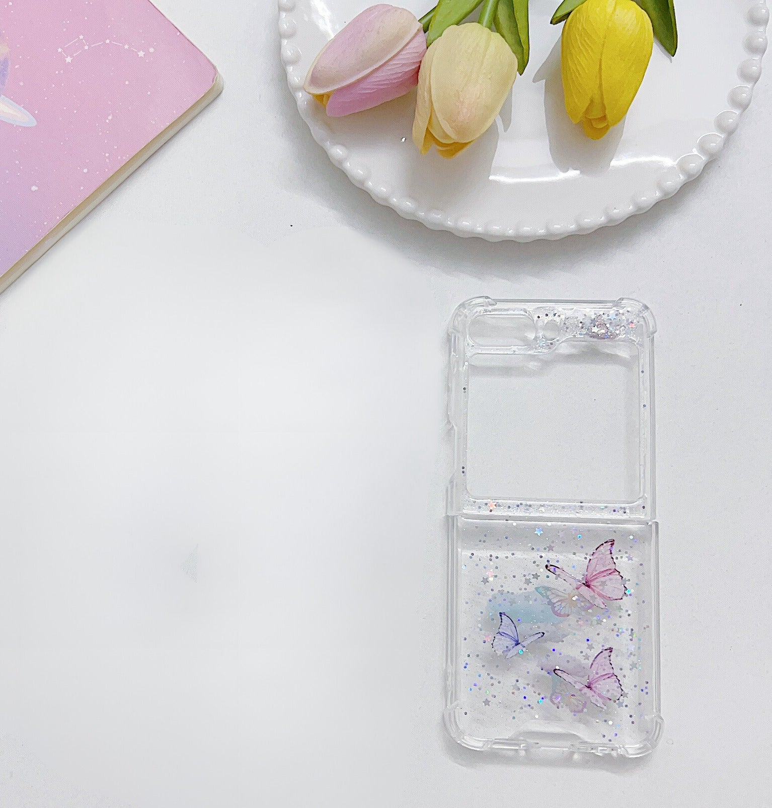 Samsung Galaxy Z Flip 7 Butterfly Glitter Transparent Cover - colour options