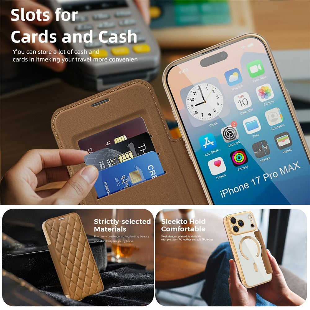 iPhone 17 Series Gold Electroplated Leather Flip Cover - phone case