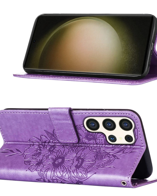 Samsung Galaxy S24 Series Purple Butterflies Flip Cover - lifestyle