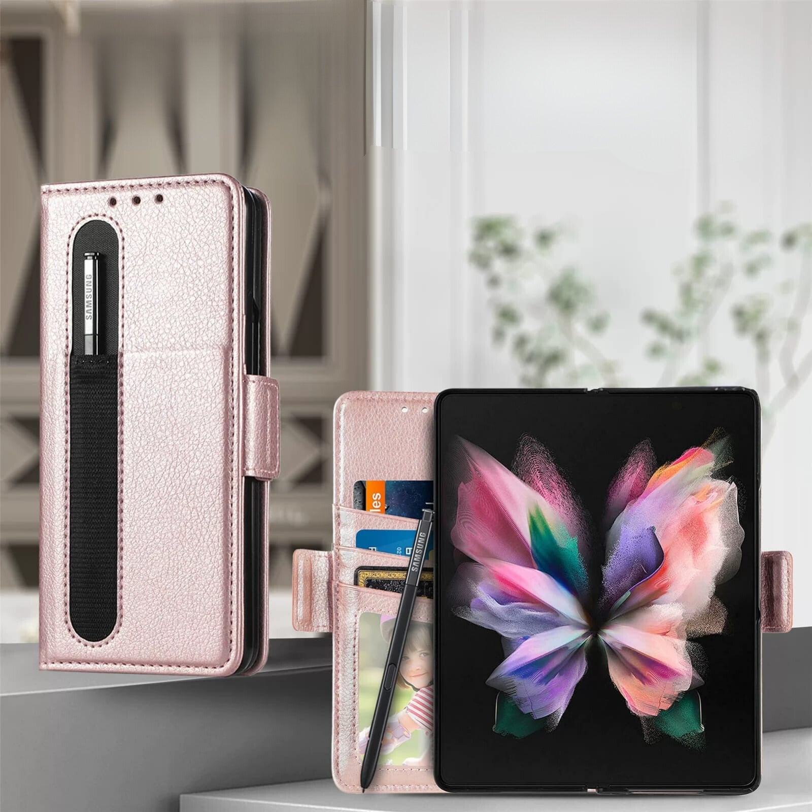 Samsung Galaxy Z Fold 3 Wallet Style Leather Flip Cover - slim profile
