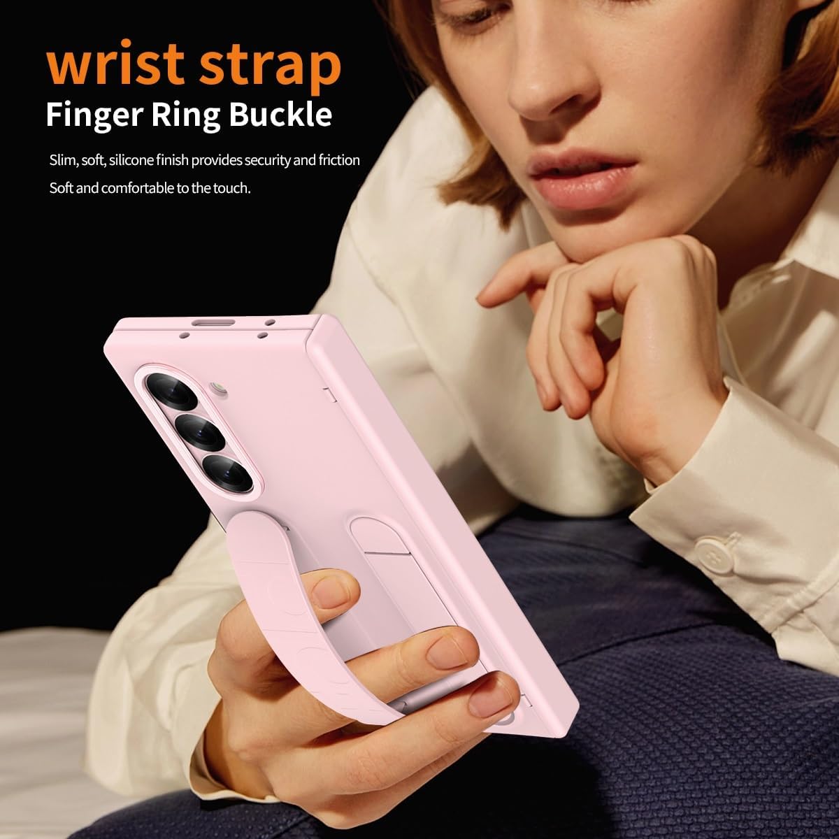 Samsung Galaxy Z Fold 6 Pink Hand Strap Matte Cover - protective case detail