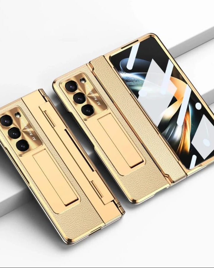 Samsung Galaxy Z Fold 6 Champagne Gold Electroplated Leather Cover - slim profile