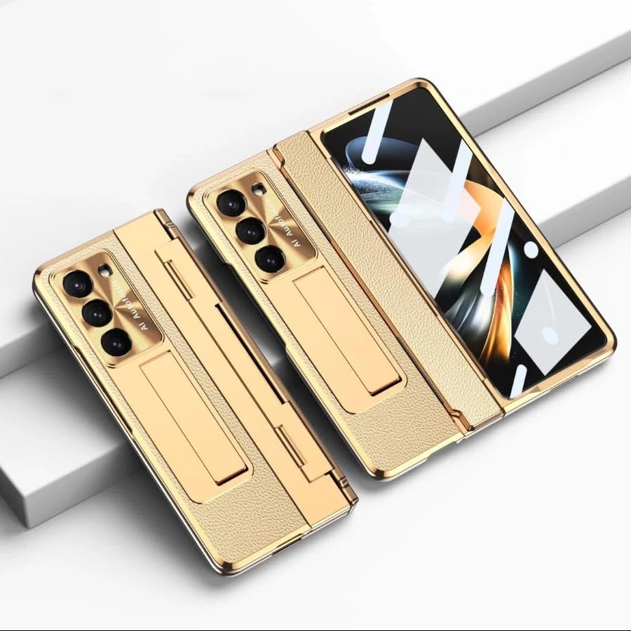 Samsung Galaxy Z Fold 6 Champagne Gold Electroplated Leather Cover - slim profile