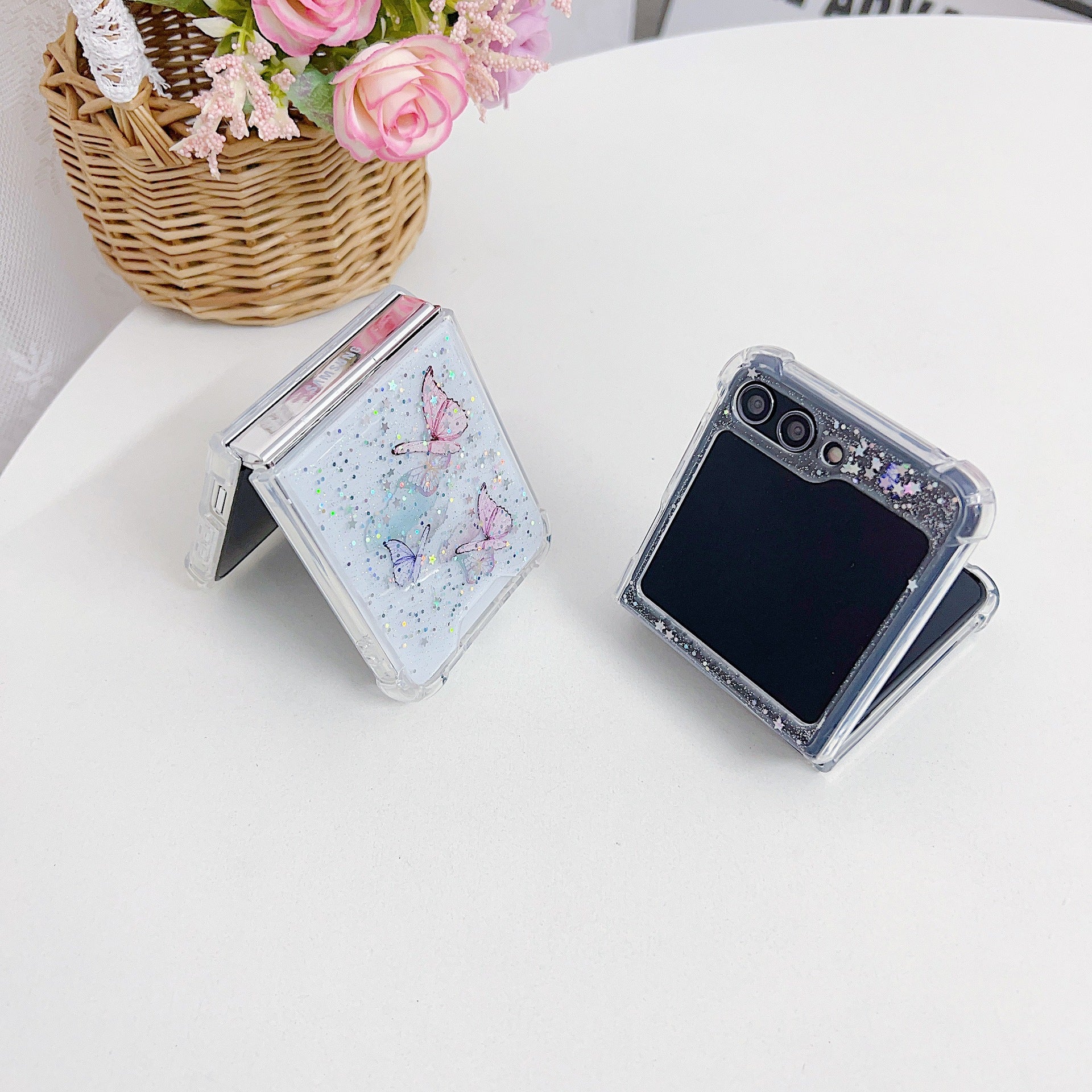 Samsung Galaxy Z Flip 7 Butterfly Glitter Transparent Cover - lifestyle