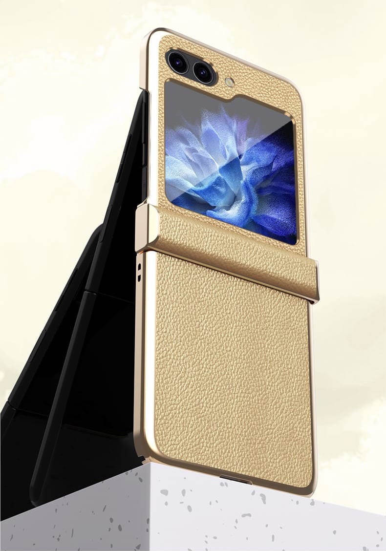 Samsung Galaxy Z Flip 5 Champagne Gold Leather Slim Cover (with Hinge - protective case detail