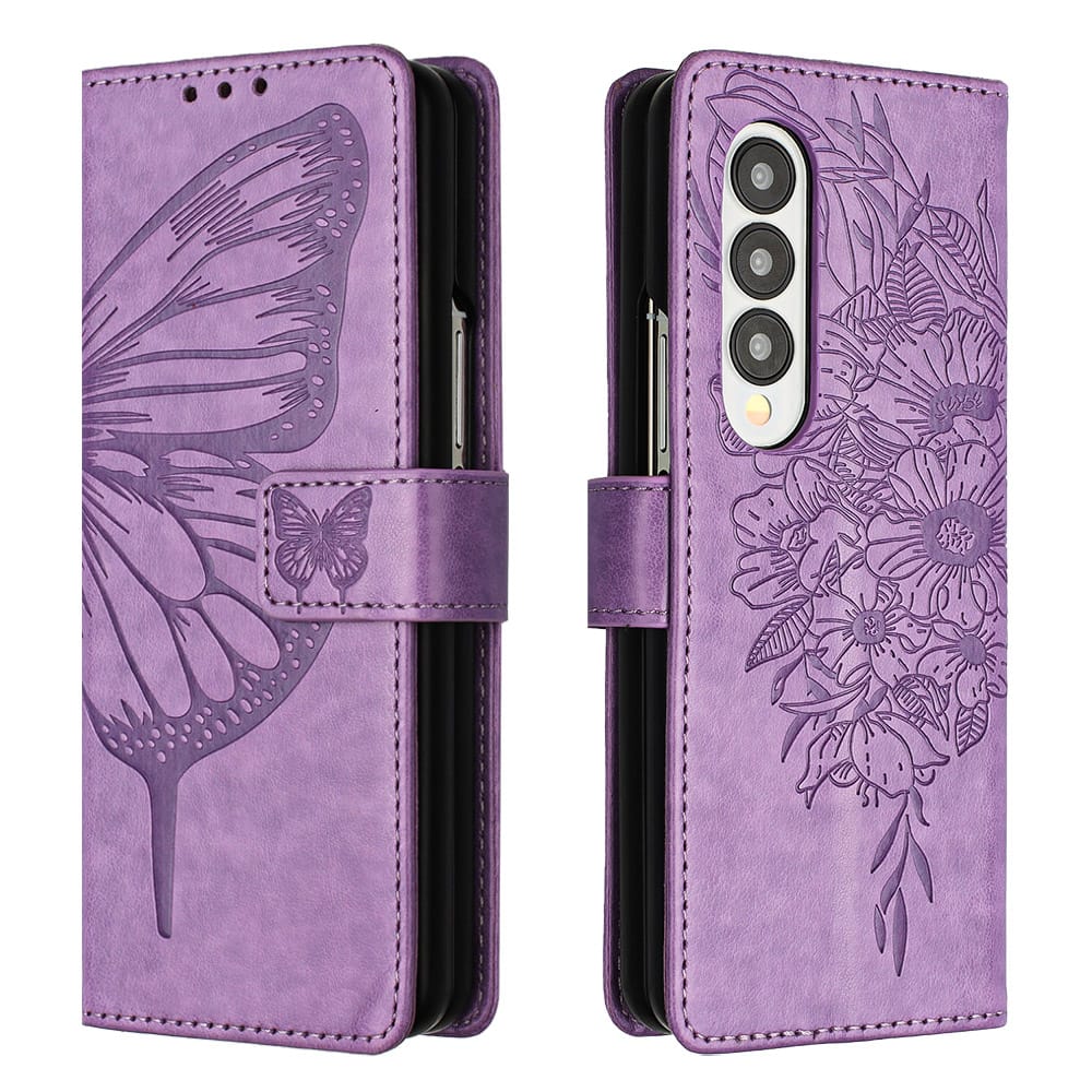Samsung Galaxy Z Fold 3 Purple Butterflies Flip Cover | Luxury Leather