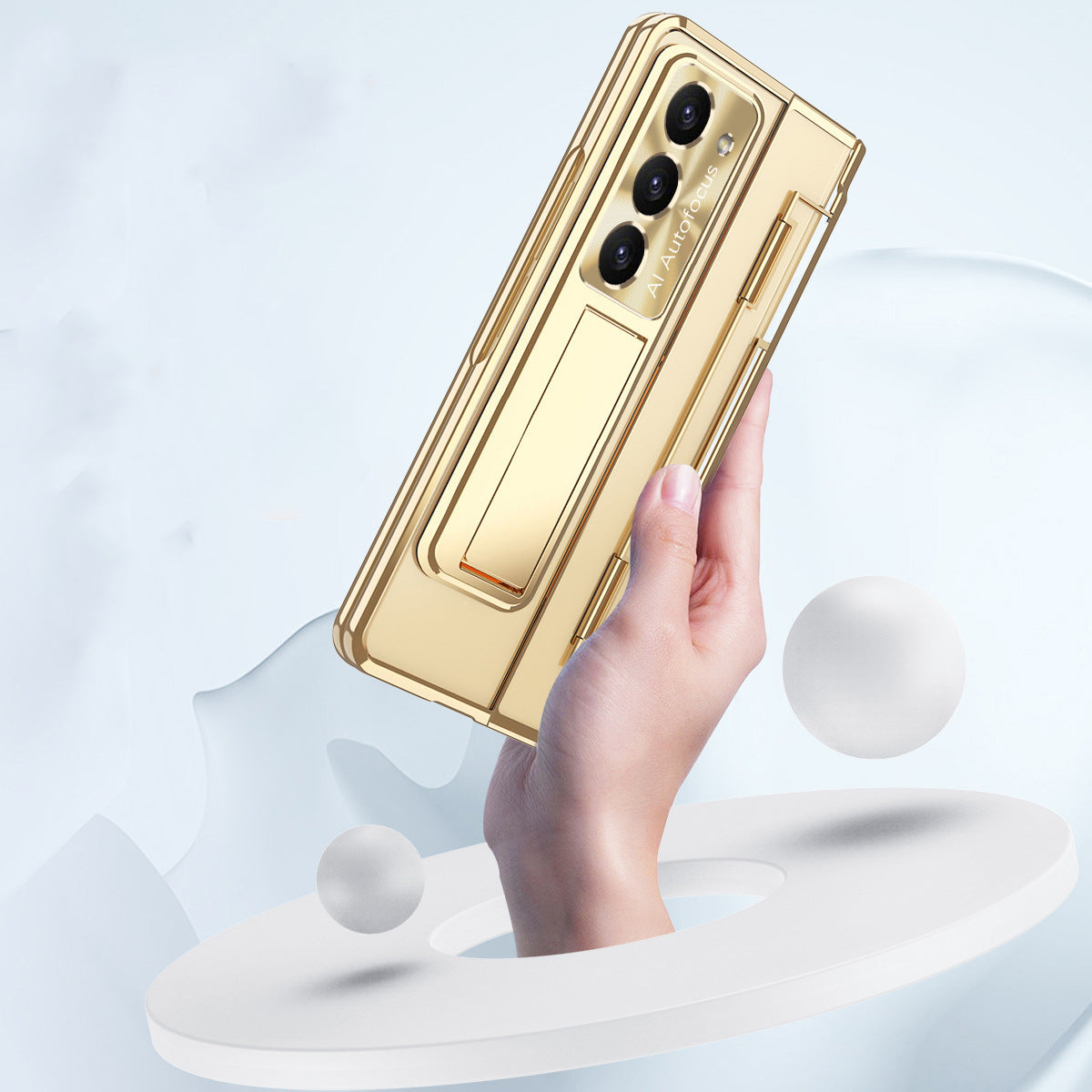 Samsung Galaxy Z Fold 3 Gold Electroplated Transparent Glass Cover (an - phone case