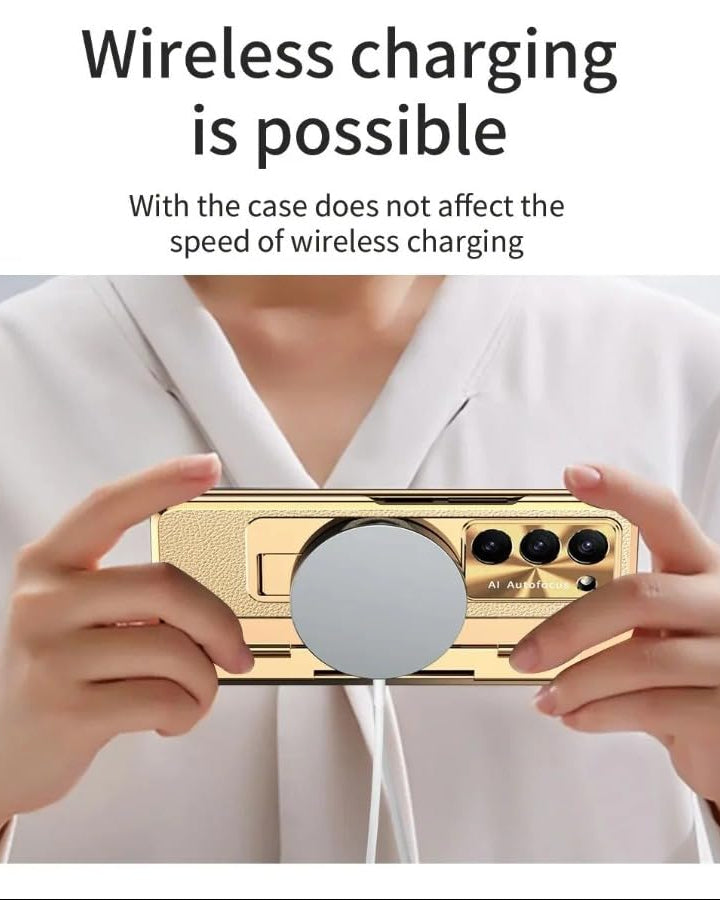 Samsung Galaxy Z Fold 6 Champagne Gold Electroplated Leather Cover - phone case