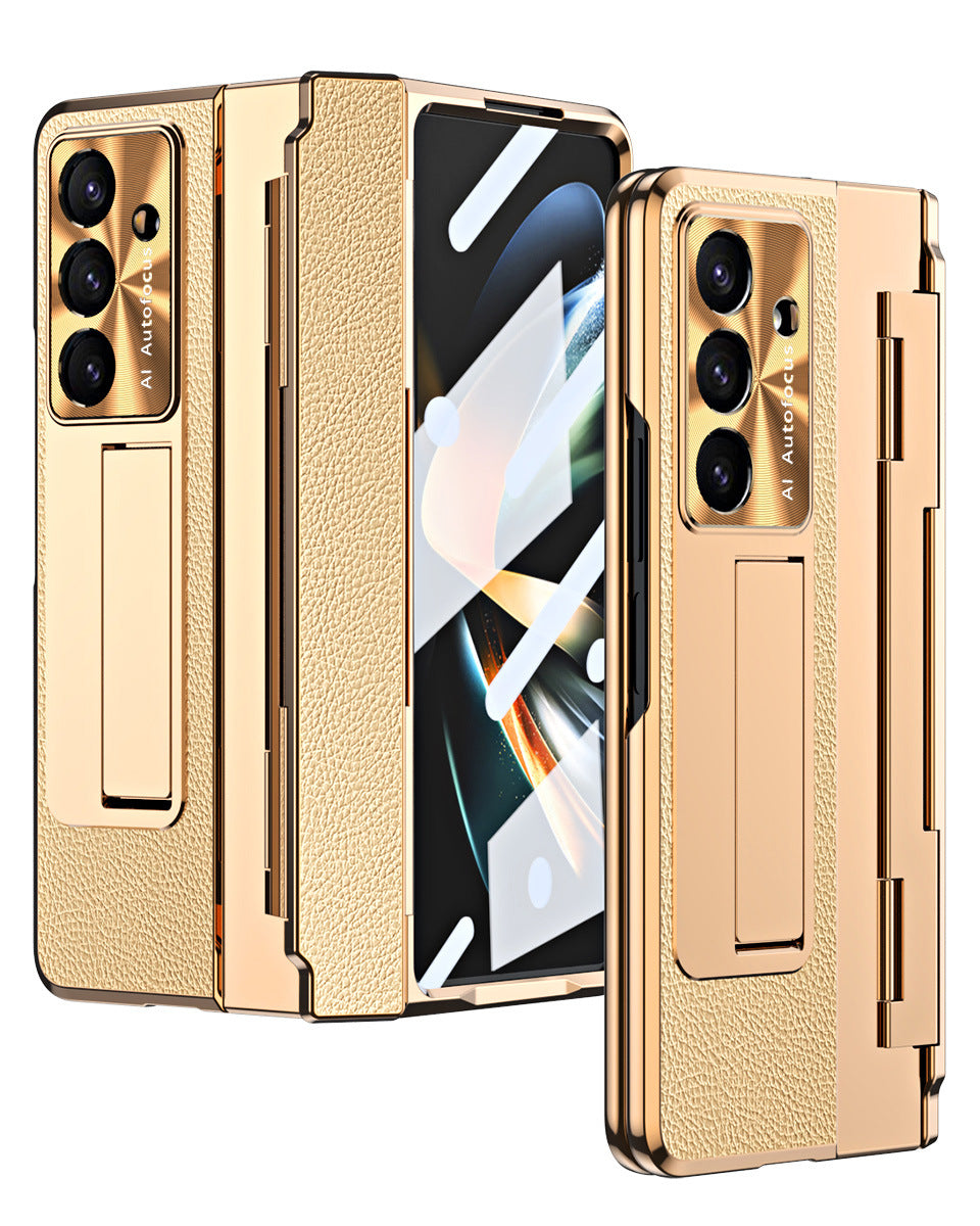 Samsung Galaxy Z Fold 6 Champagne Gold Electroplated Leather Cover - lifestyle