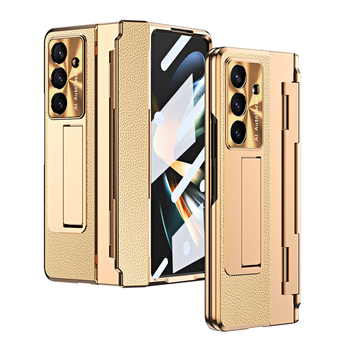 Samsung Galaxy Z Fold 6 Champagne Gold Electroplated Leather Cover - lifestyle