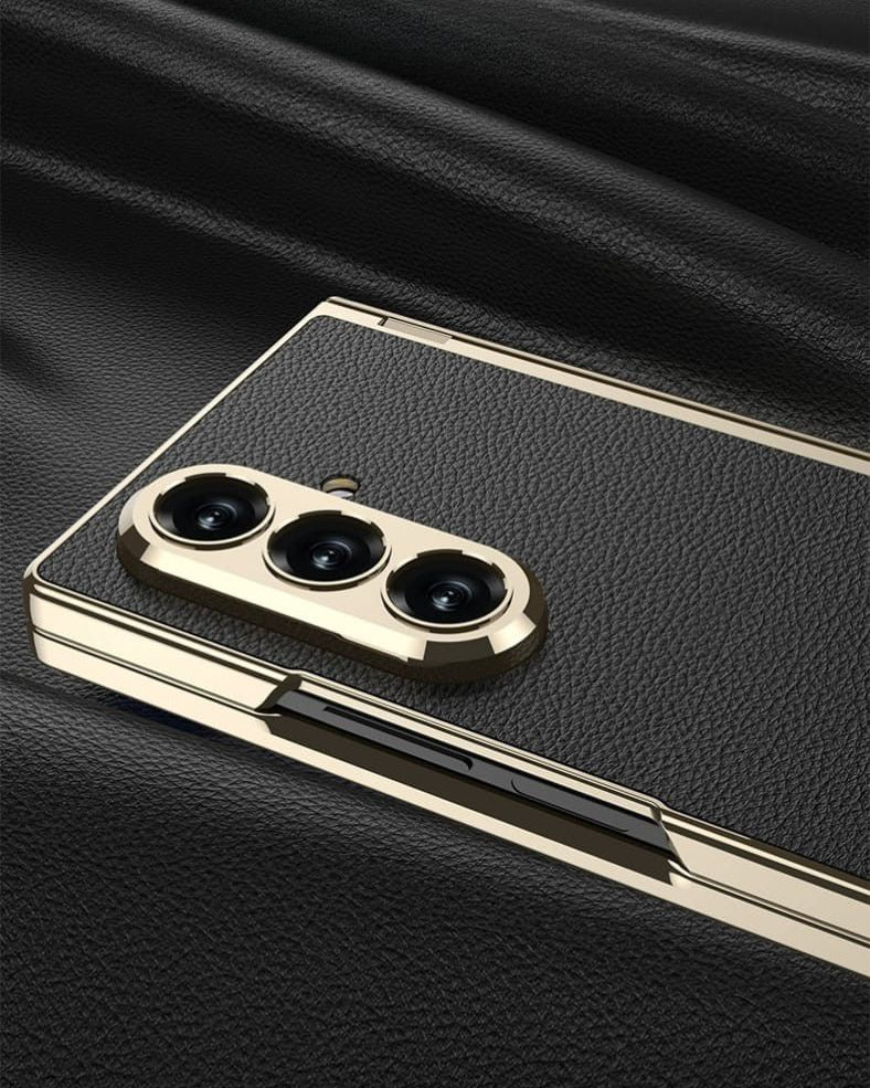 Samsung Galaxy Z Fold 7 Leather Gold Electroplated Kickstand Cover() - colour options