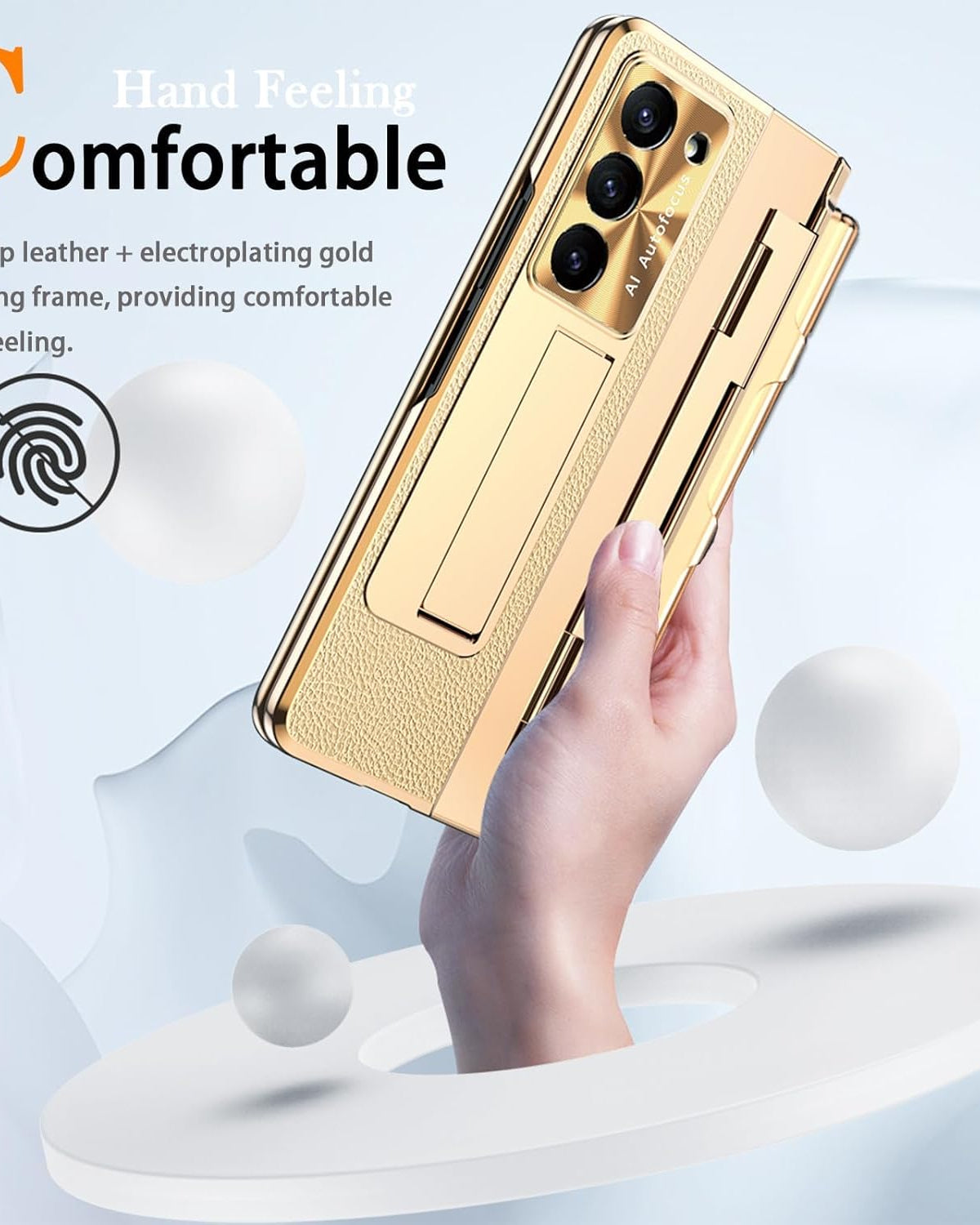 Samsung Galaxy Z Fold 6 Champagne Gold Electroplated Leather Cover - lifestyle