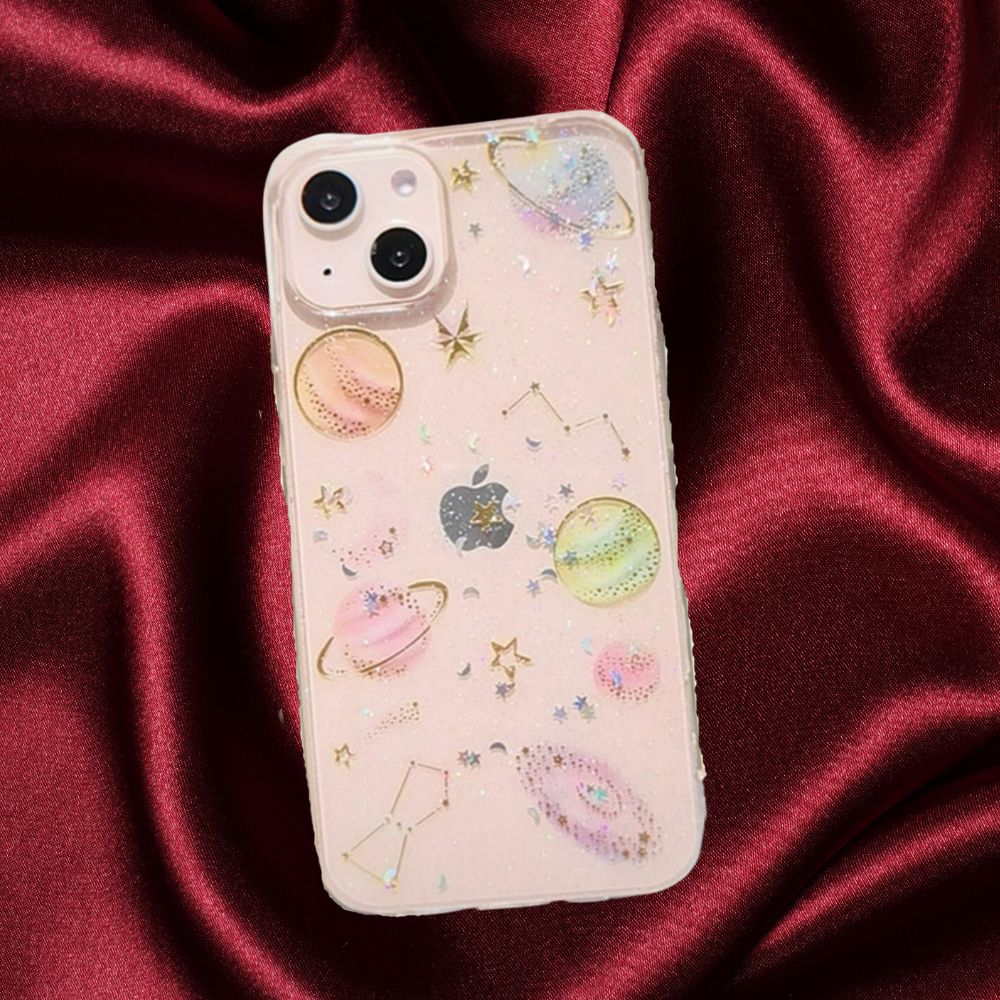 Glittery Stars and Planets Transparent Case iPhone cover – JustAndBest India