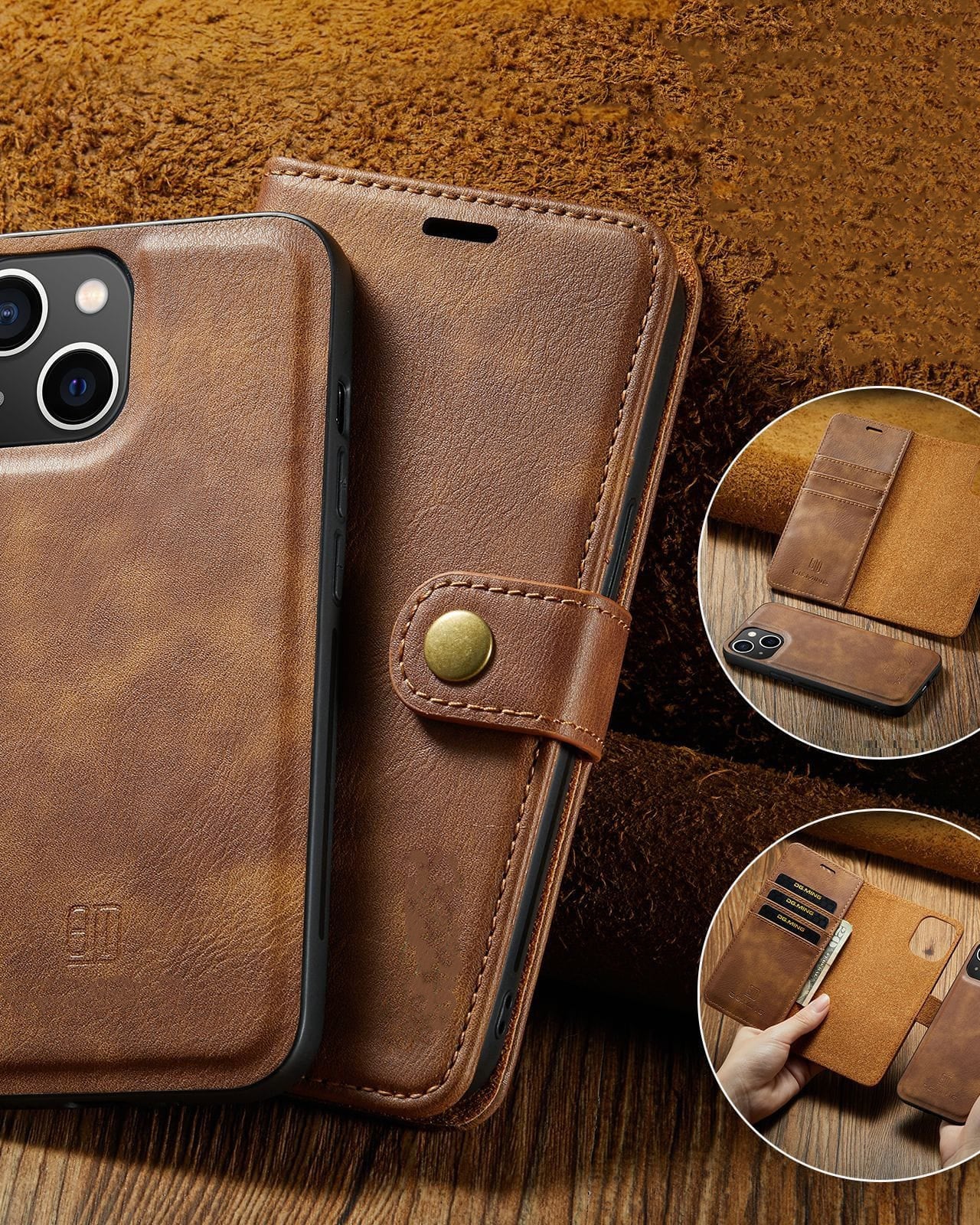 Two-In-One Wallet Style Premium Leather Luxury Flip Case iPhone cover – JustAndBest India