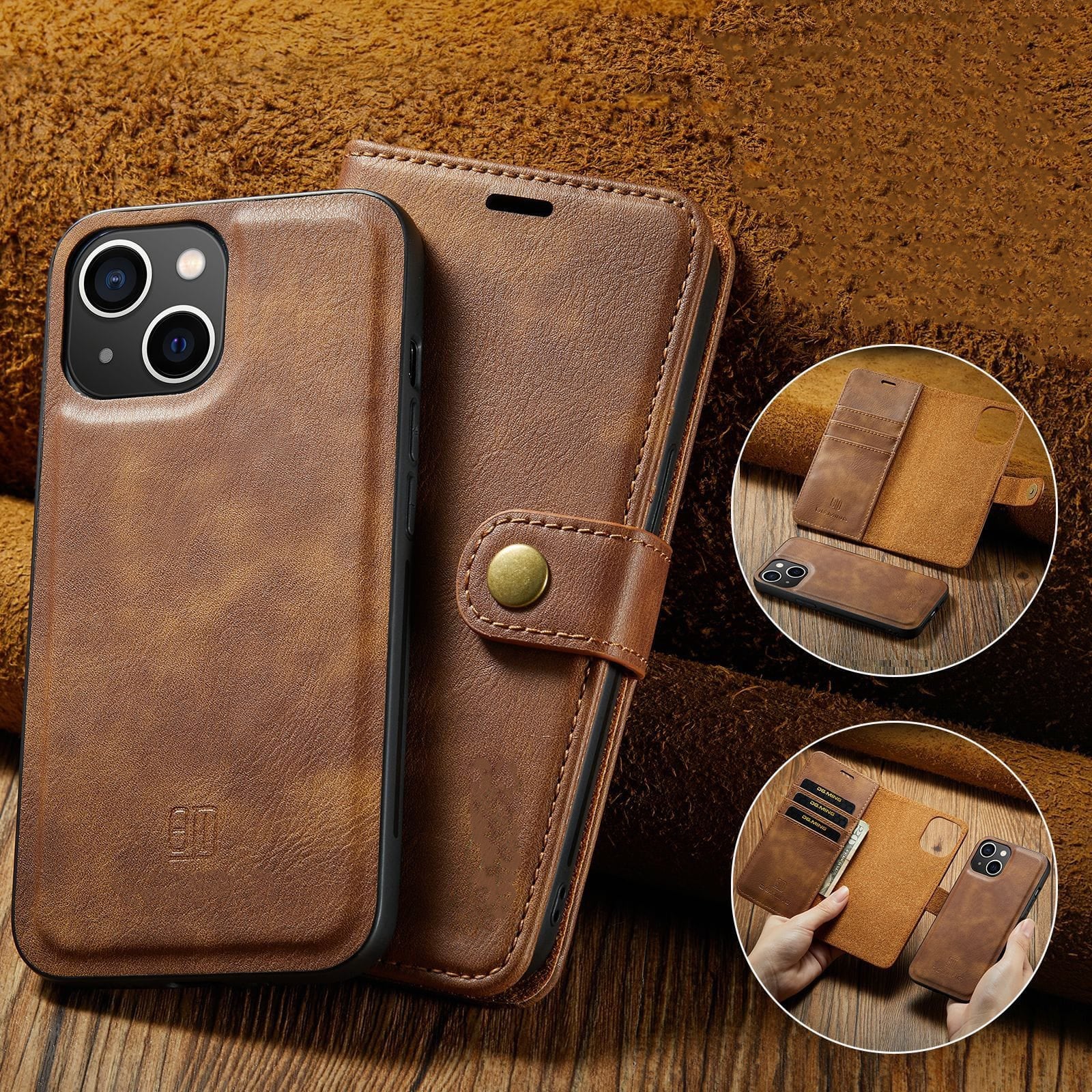 Two-In-One Wallet Style Premium Leather Luxury Flip Case iPhone cover – JustAndBest India