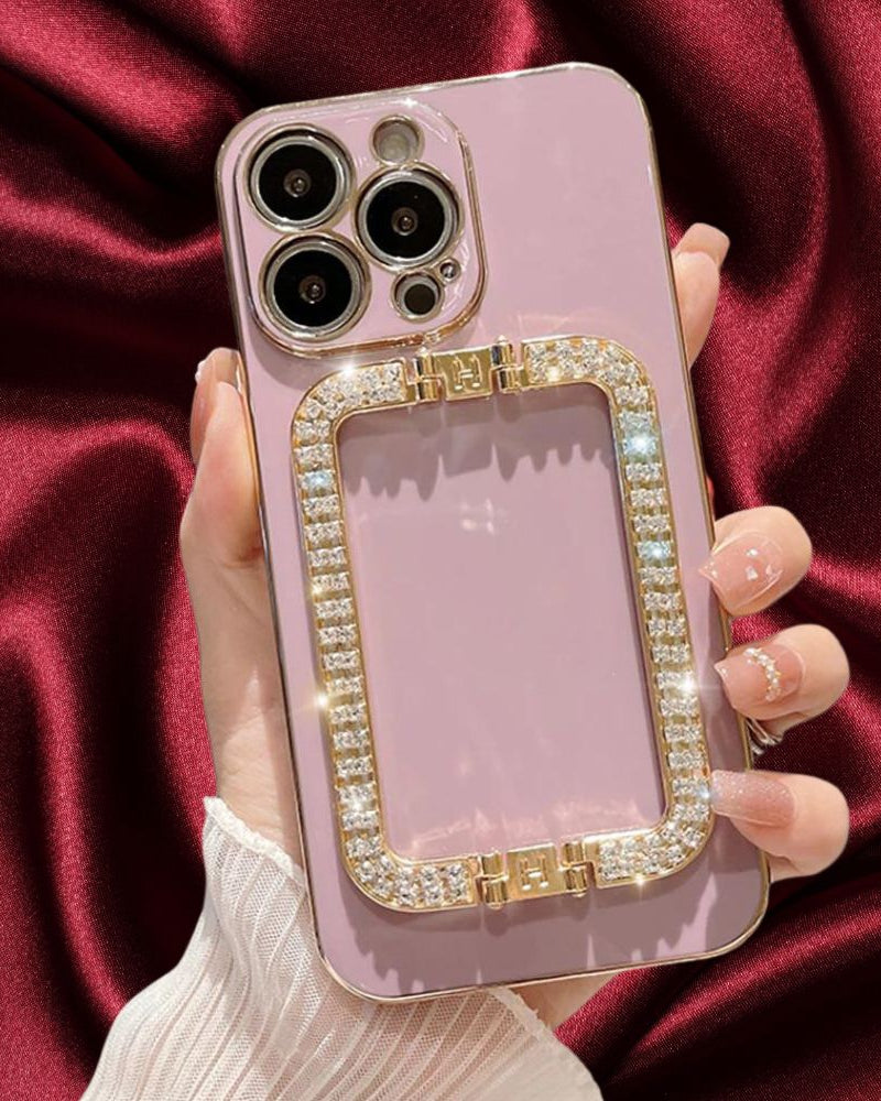 iphone 14 Diamond Rhinestones Gold Buckle Holder Cover