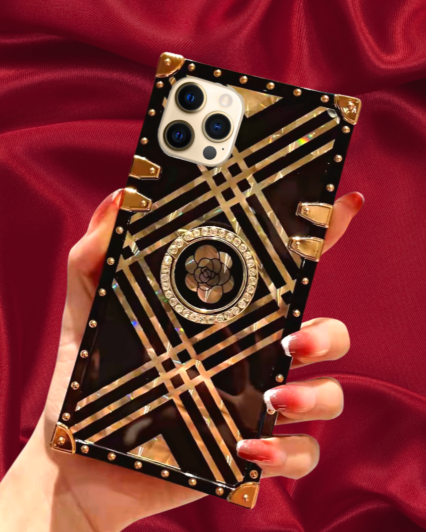 Black & Gold Rose Rhinestones Ring Holder Luxury Cover – phone accessory by JustAndBest India