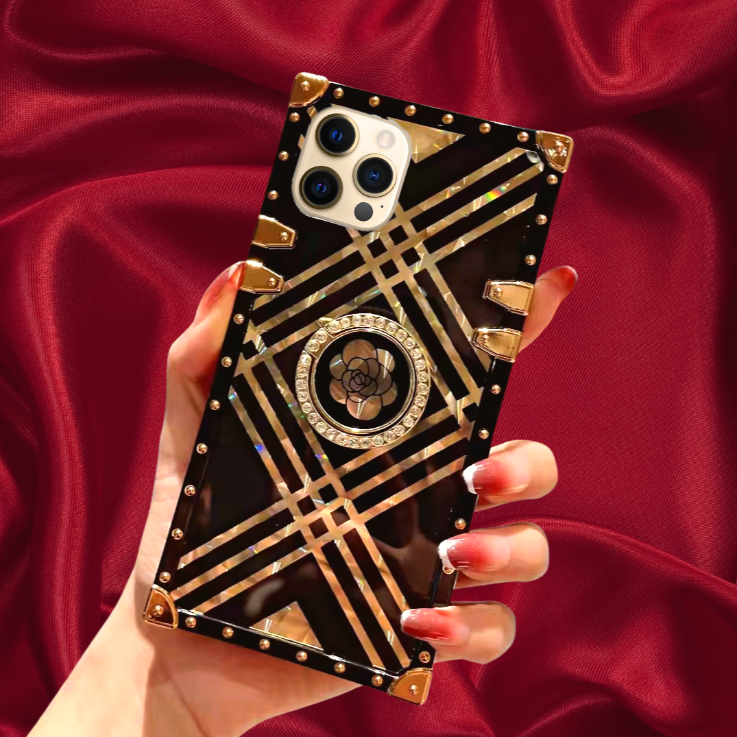 Black & Gold Rose Rhinestones Ring Holder Luxury Cover – phone accessory by JustAndBest India