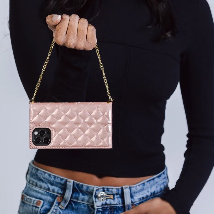 Rose Gold Luxury Leather Flip Case (with Chain Sling) iPhone cover – JustAndBest India