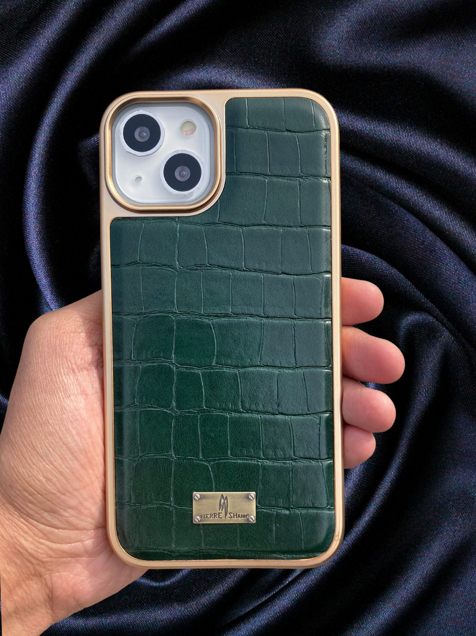 Forest Green Gold Plated Premium Leather Luxury Case iPhone cover – JustAndBest India