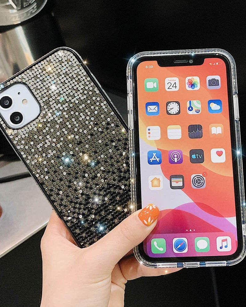 Black & Silver Gradient Rhinestones Luxury Cover iPhone cover – JustAndBest India