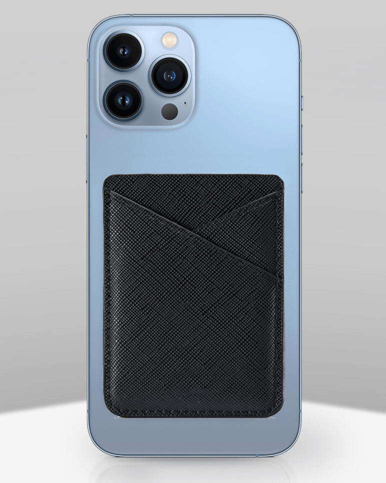 Black Dual Card Holder Leather Phone Wallet on iPhone