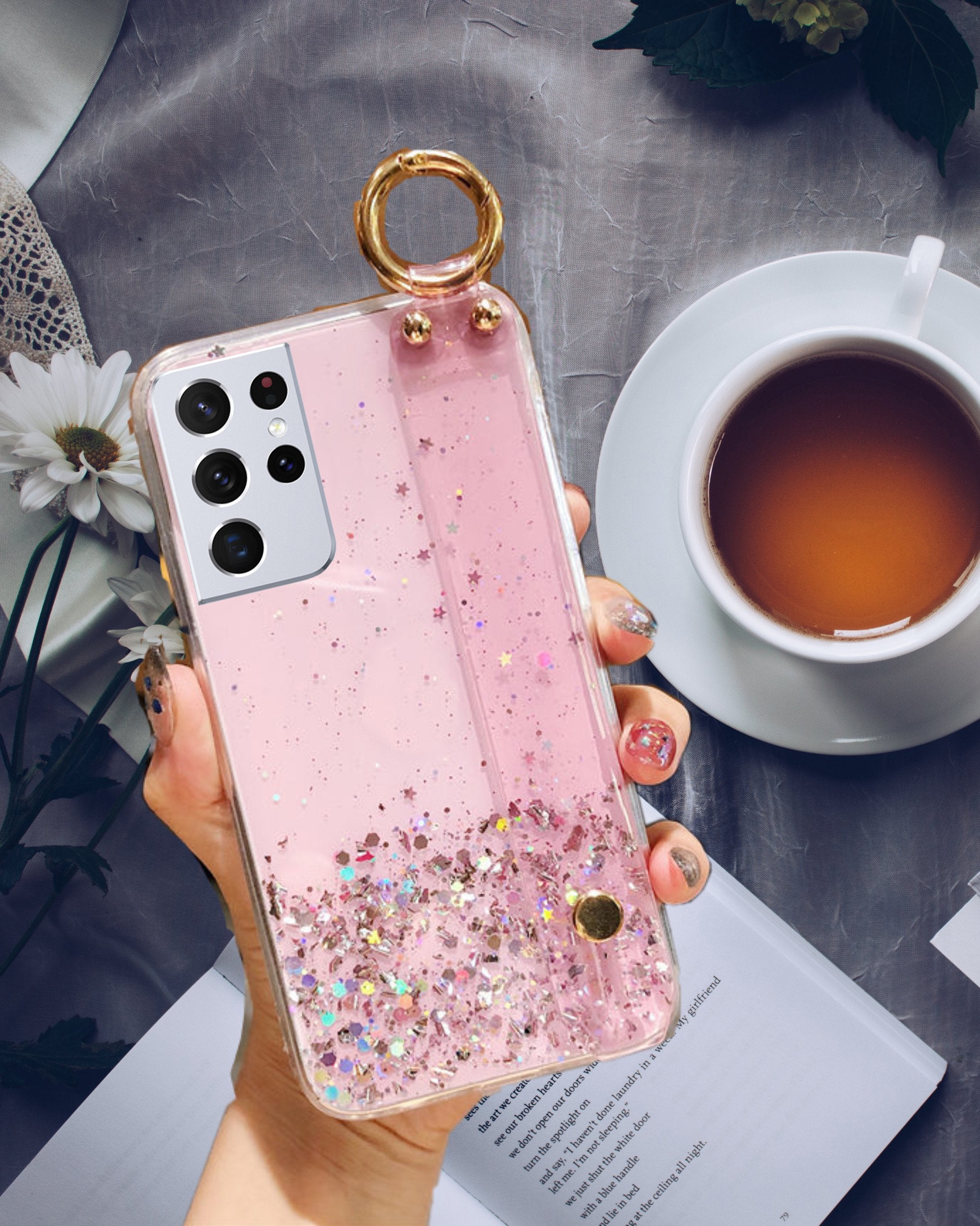 Glitter Hand Strap Cover for Samsung Galaxy S21 Ultra Cover