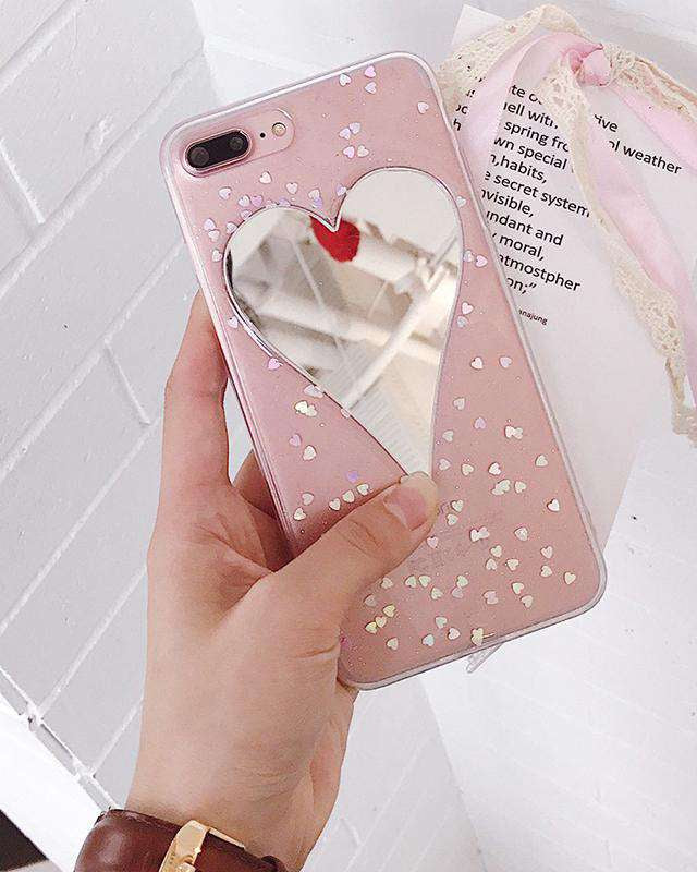 Bling Glitter Hearts Mirror Case