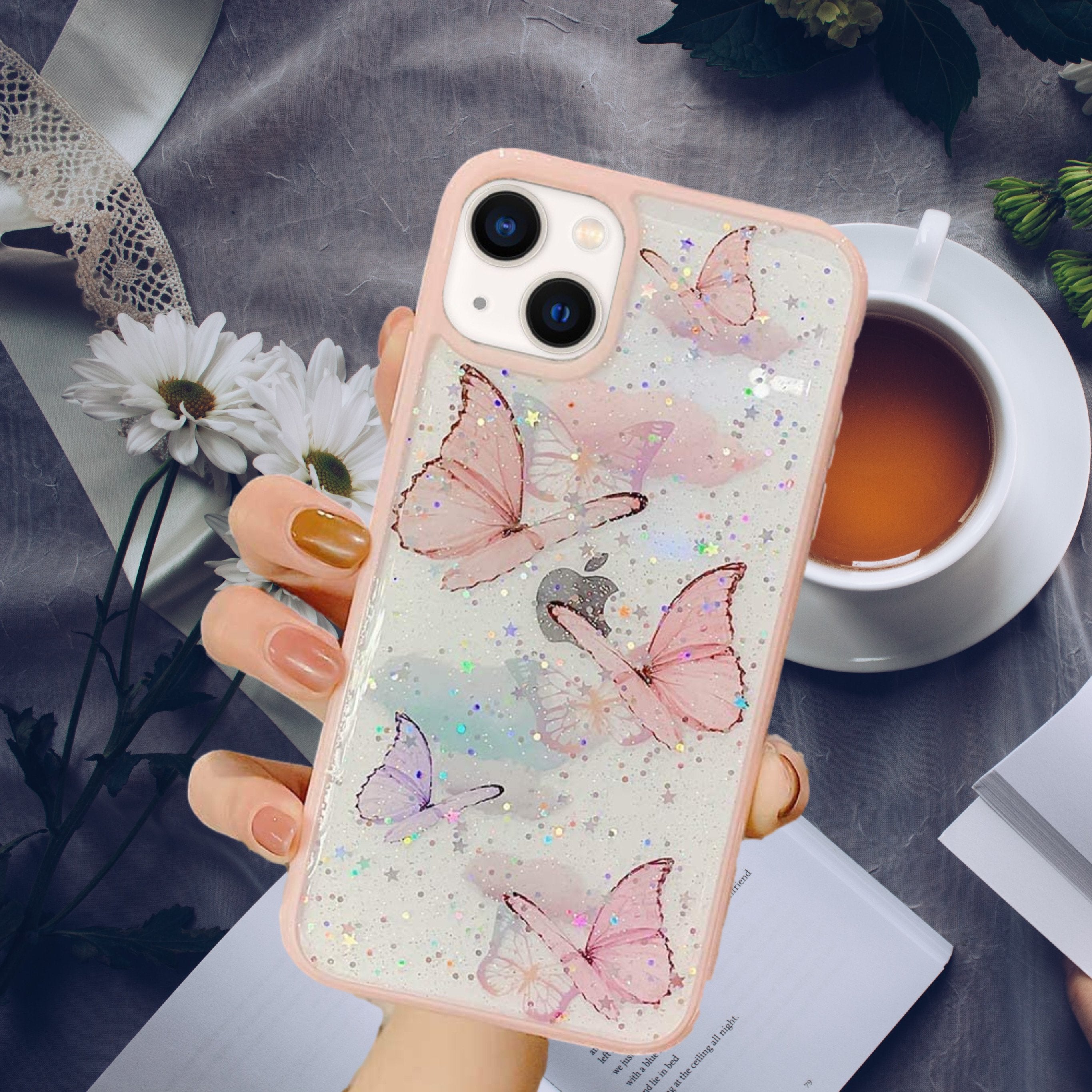 Butterfly Glitter Transparent Case for iPhone 13
