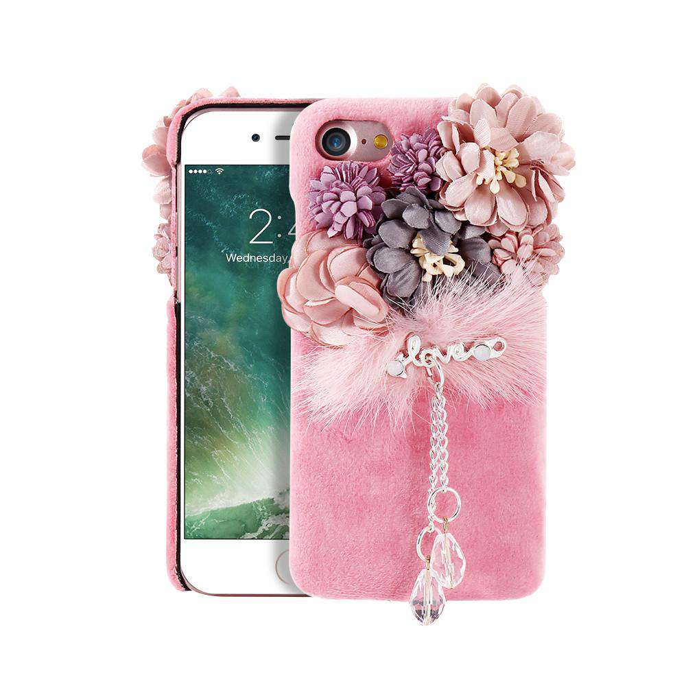 Cosy Fur Crystal Pendant Flowered Case iPhone cover – JustAndBest India