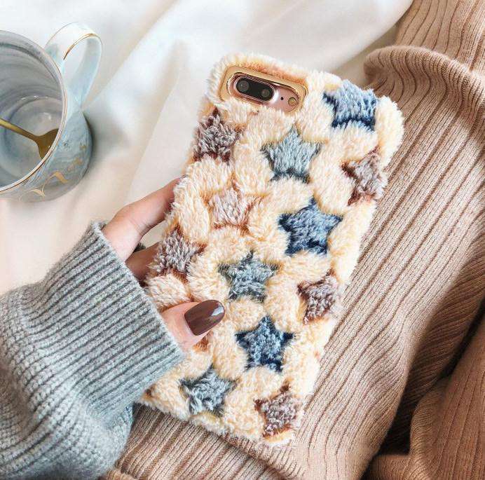 Cosy Plush Stars Fluffy Case iPhone cover – JustAndBest India