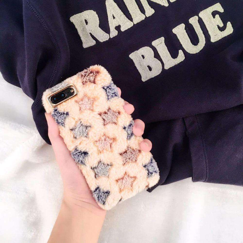 Cosy Plush Stars Fluffy Case iPhone cover – JustAndBest India
