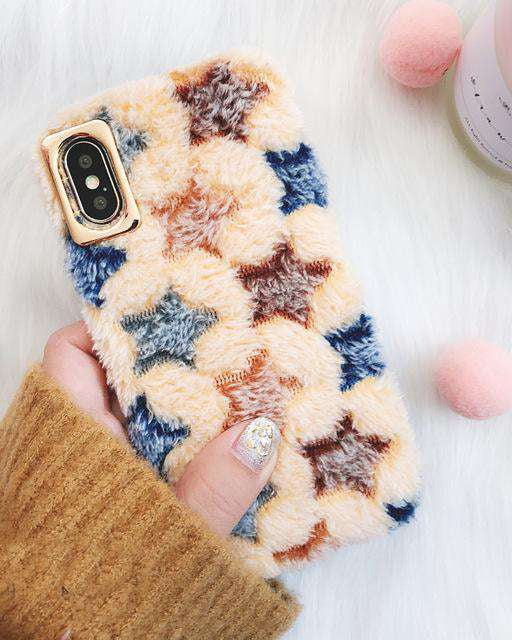 Cosy Plush Stars Fluffy Case for iPhone XS / X