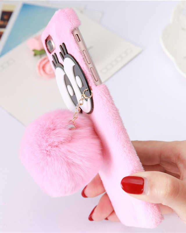 Cute Eyes Pom Pom Pendant Plush Case iPhone SE 2020 Case