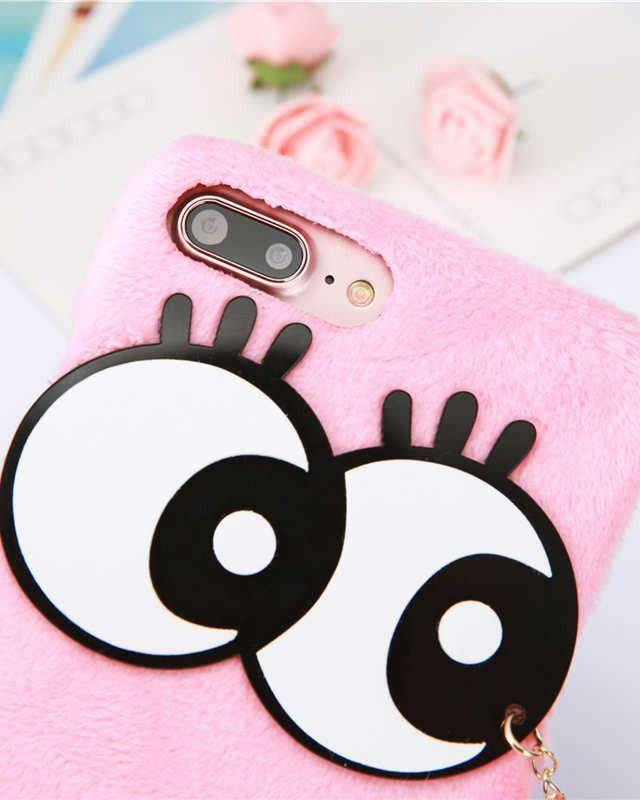 Cute Eyes Pom Pom Pendant Plush iPhone SE 2020 Case