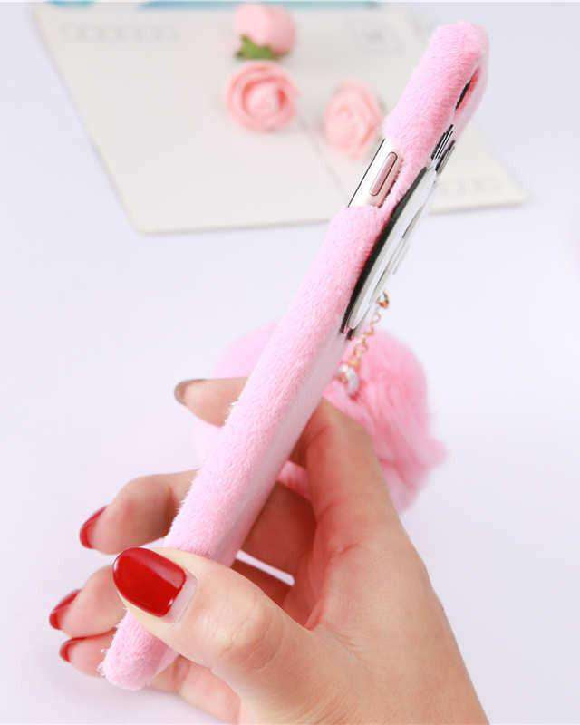 Cute Eyes Pom Pom Pendant Plush Case iPhone cover – JustAndBest India