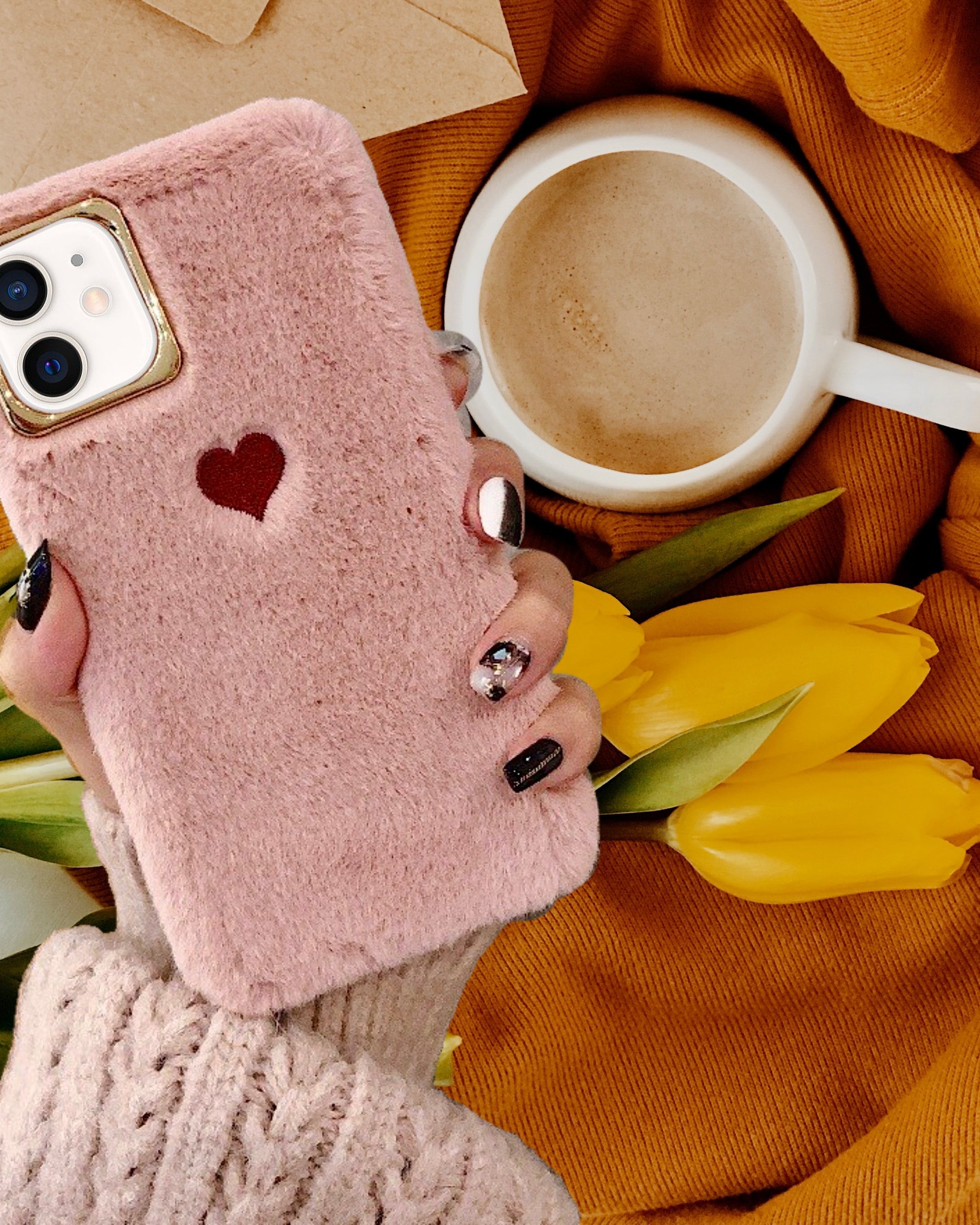 Cute Heart Plush Fur Cover iPhone cover – JustAndBest India