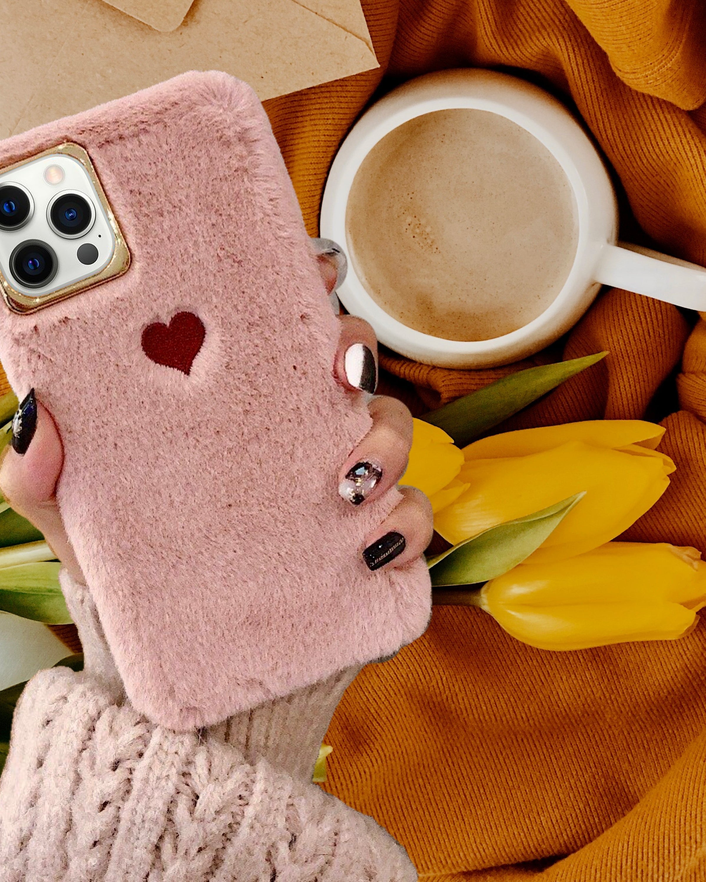 Cute Heart Plush Fur Cover iPhone cover – JustAndBest India