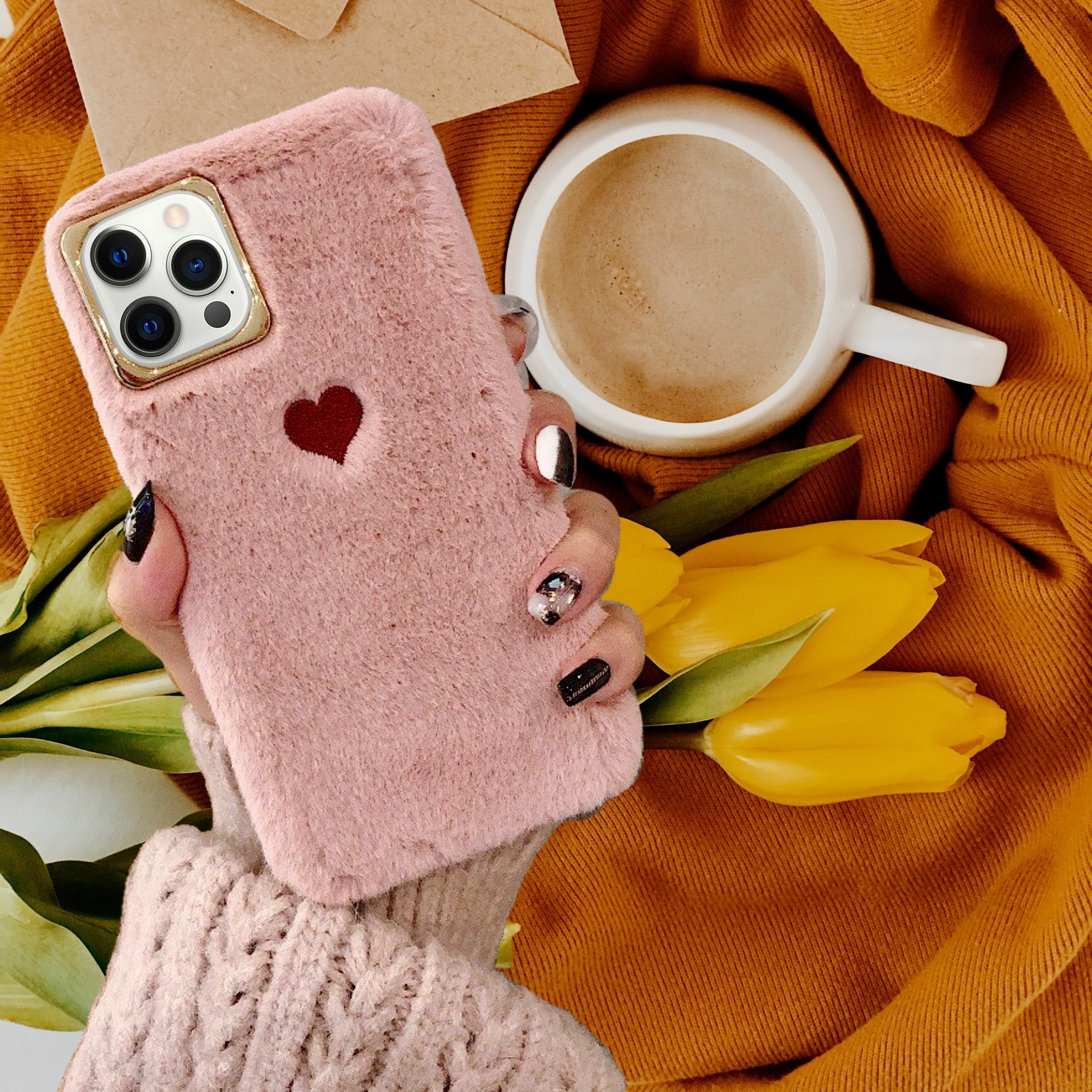 Cute Heart Plush Fur Cover iPhone cover – JustAndBest India