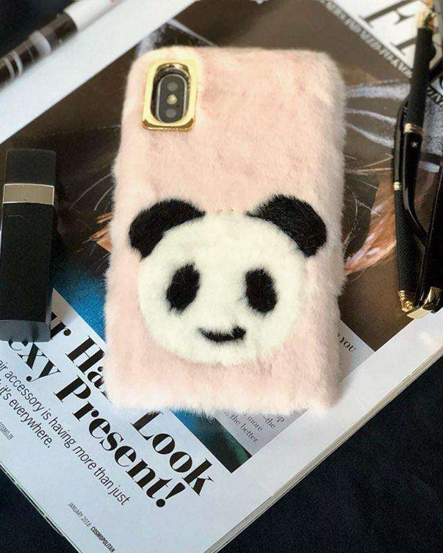 Cute Panda Fur Case iPhone X