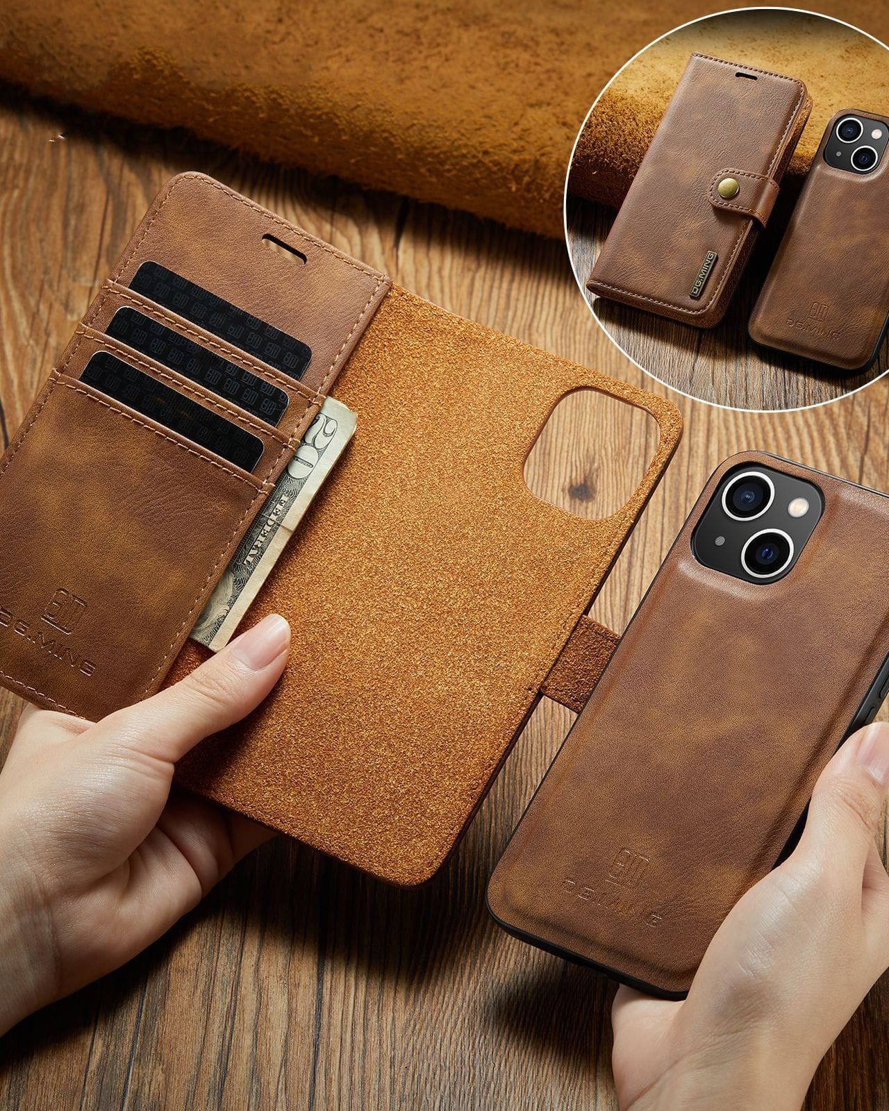 Two-In-One Wallet Style Premium Leather Luxury Flip Case iPhone cover – JustAndBest India