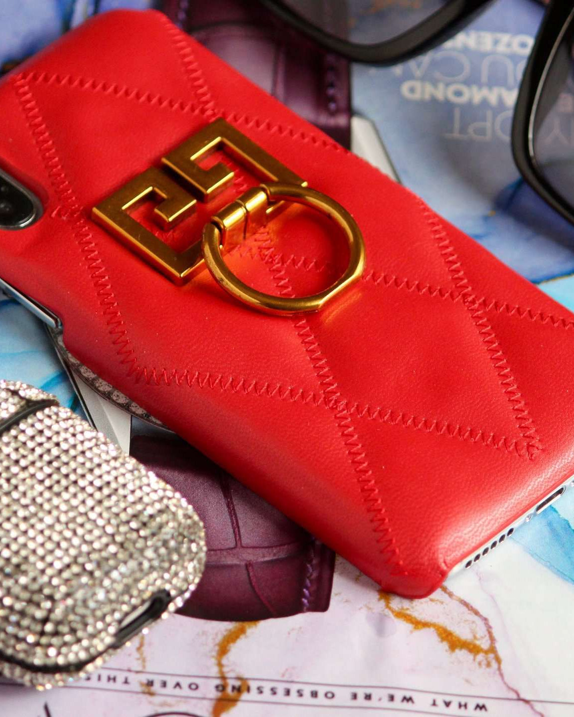 G i v e n c h y -  Ring Holder Premium Leather Luxury Cover iPhone XS / XR