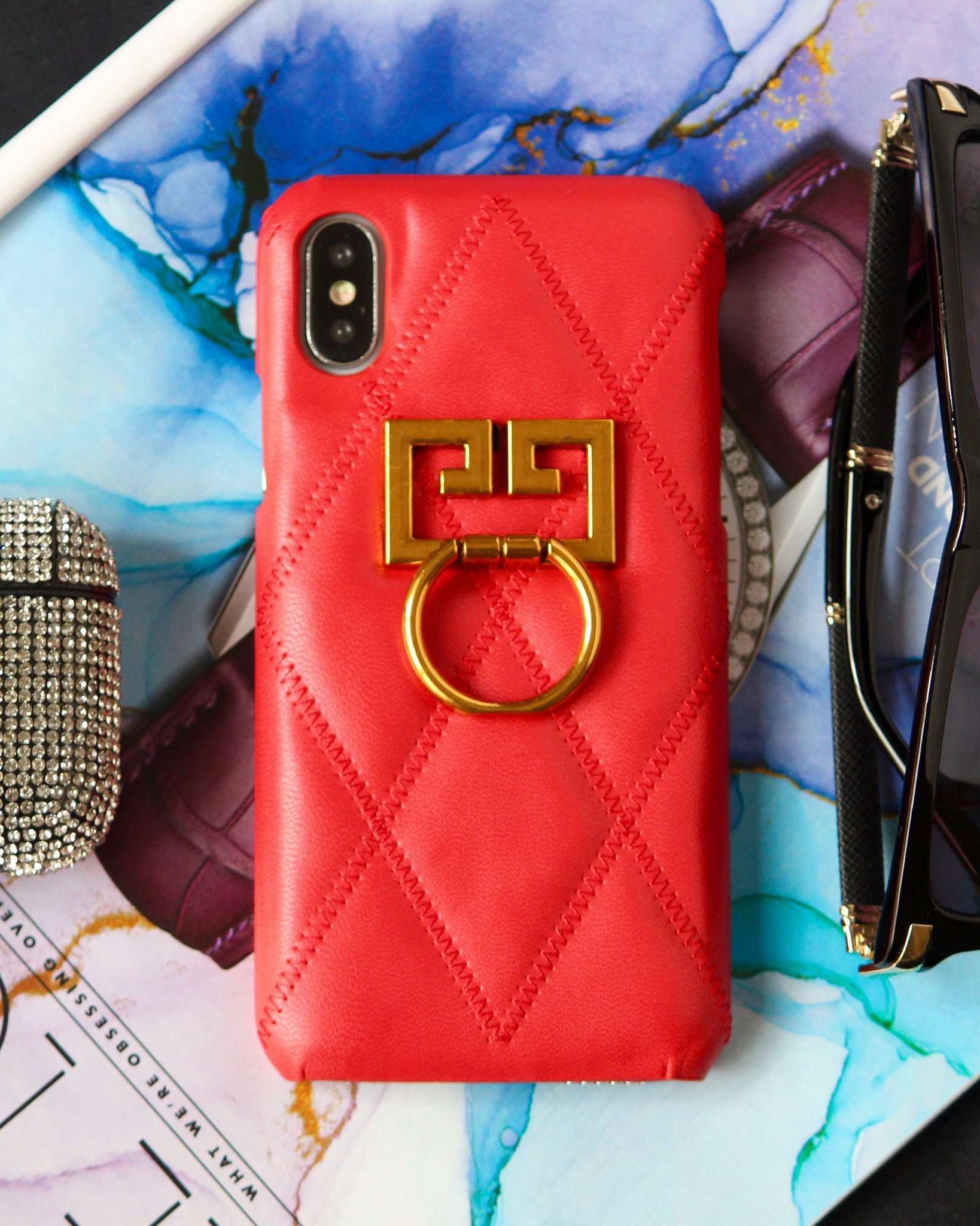 G i v e n c h y -  Ring Holder Premium Leather Luxury Cover iPhone XS / XR