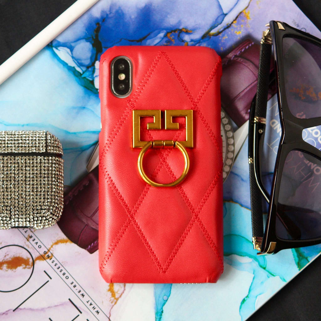 G i v e n c h y -  Ring Holder Premium Leather Luxury Cover iPhone XS / XR