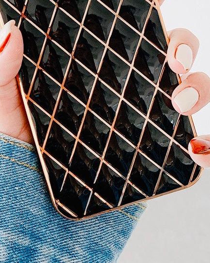 Glossy Black Grid Gold Electroplated Luxury iPhone 11 Pro Max Case