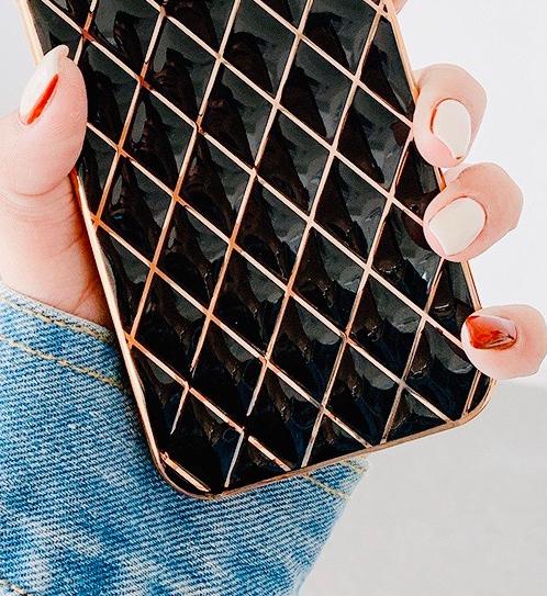 Glossy Black Grid Gold Electroplated Luxury iPhone 11 Pro Max Case